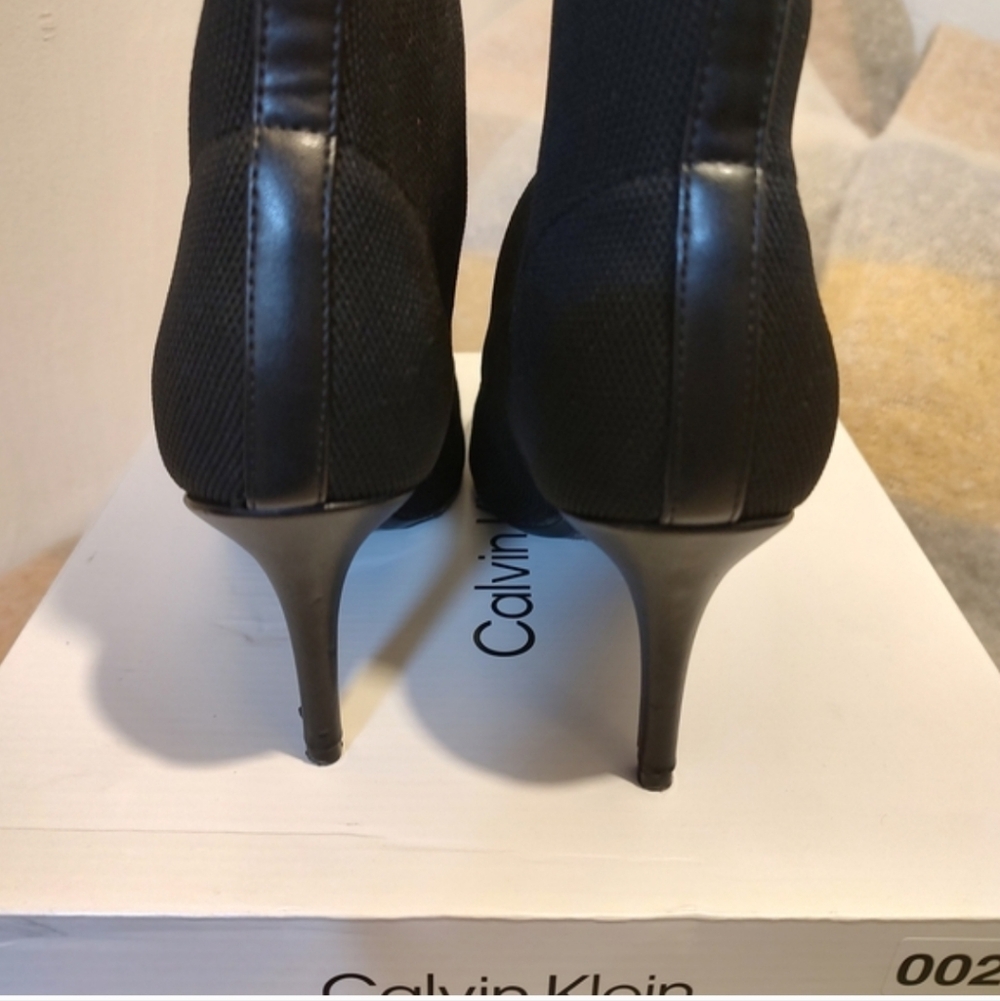 Calvin Klein Gabby Sock Booties Black Pointed Toe Stiletto Ankle Boots 9.5 NIB - Picture 5 of 8